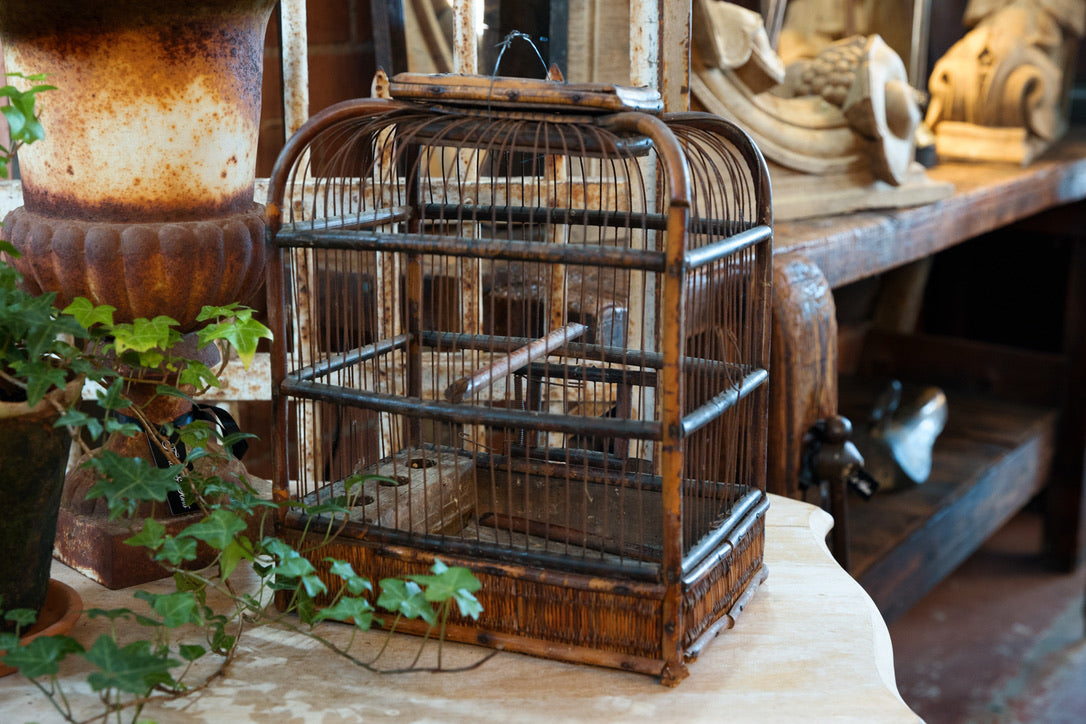 French 1950's Rattan Birdcage