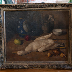 Antique Still Life Canvas - Blue Jug & Goose