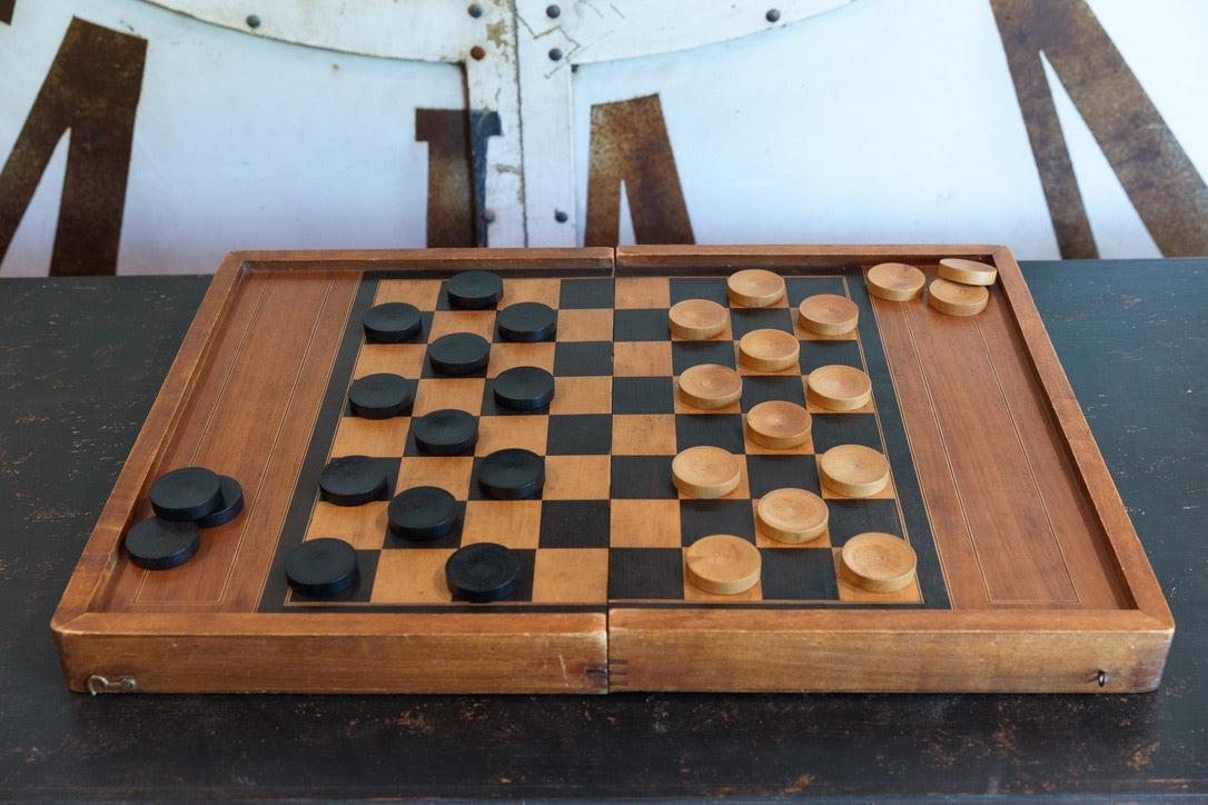 1930's French Wooden Game Set - Backgammon & Checkers