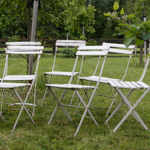 French Vintage Folding White Wooden Cafe'/Garden Chairs