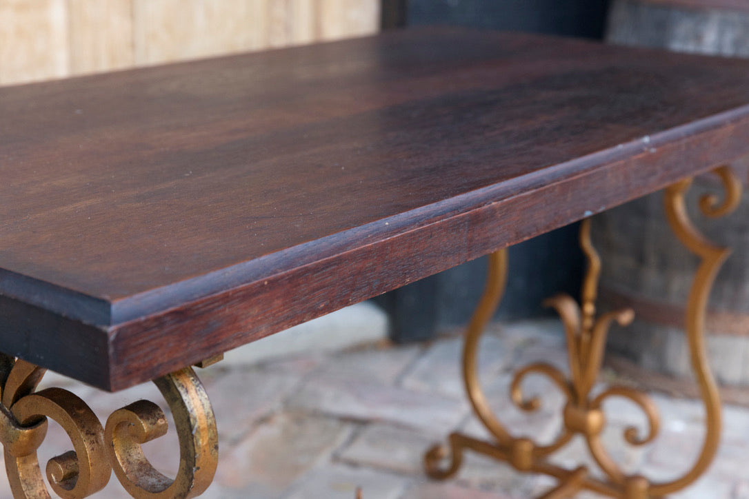 French Wrought Iron & Oak Coffee Table