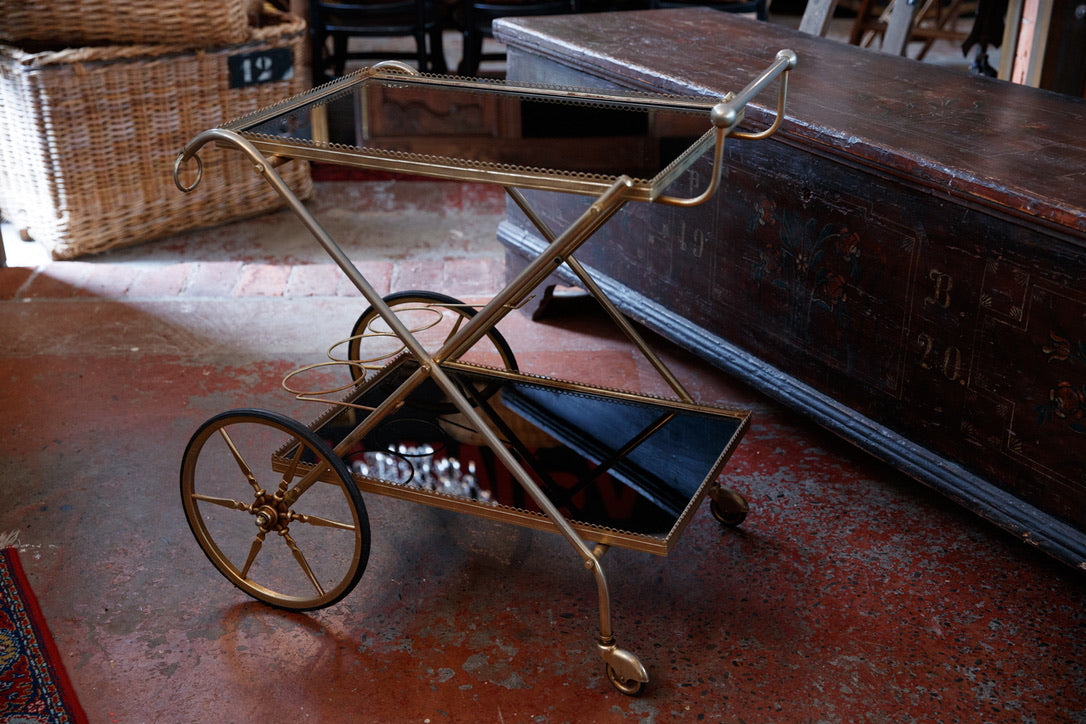 French Mid Century Brass Drinks Trolley