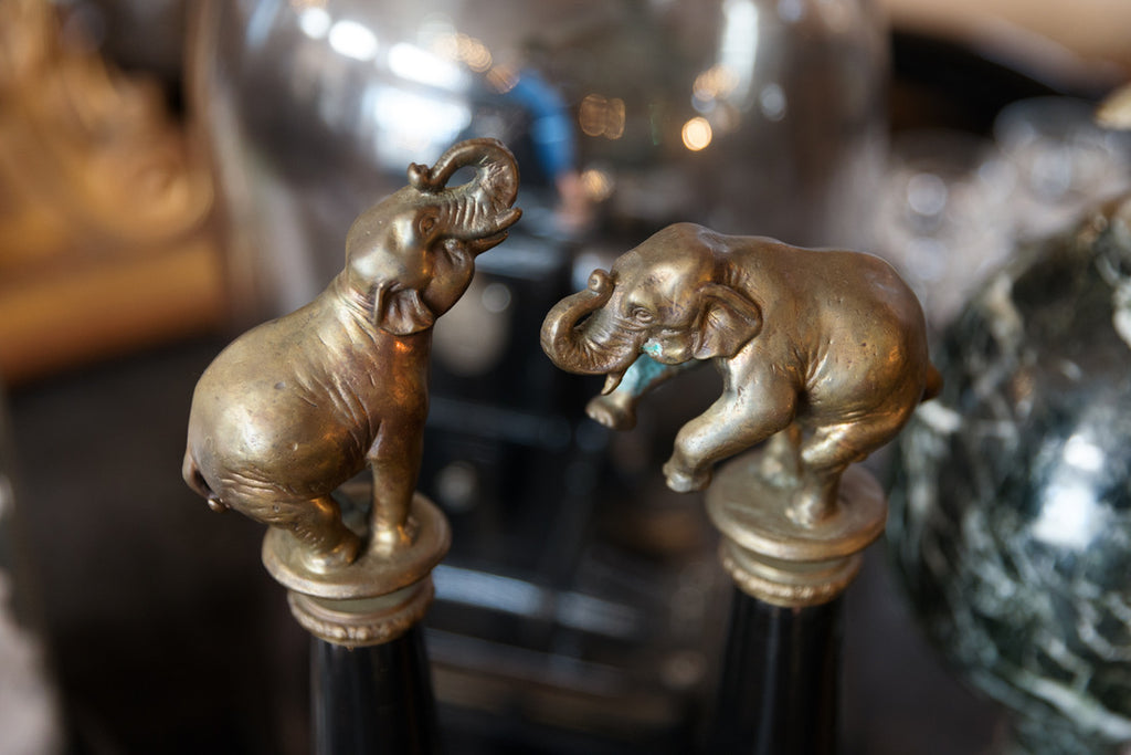 Brass & Porcelain Elephant Finials