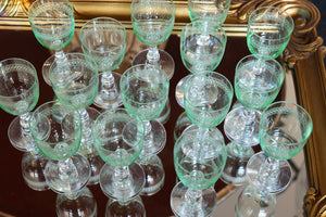 French Green Etched Aperitif Glasses