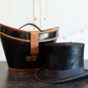 Antique French Top Hat with Leather Case