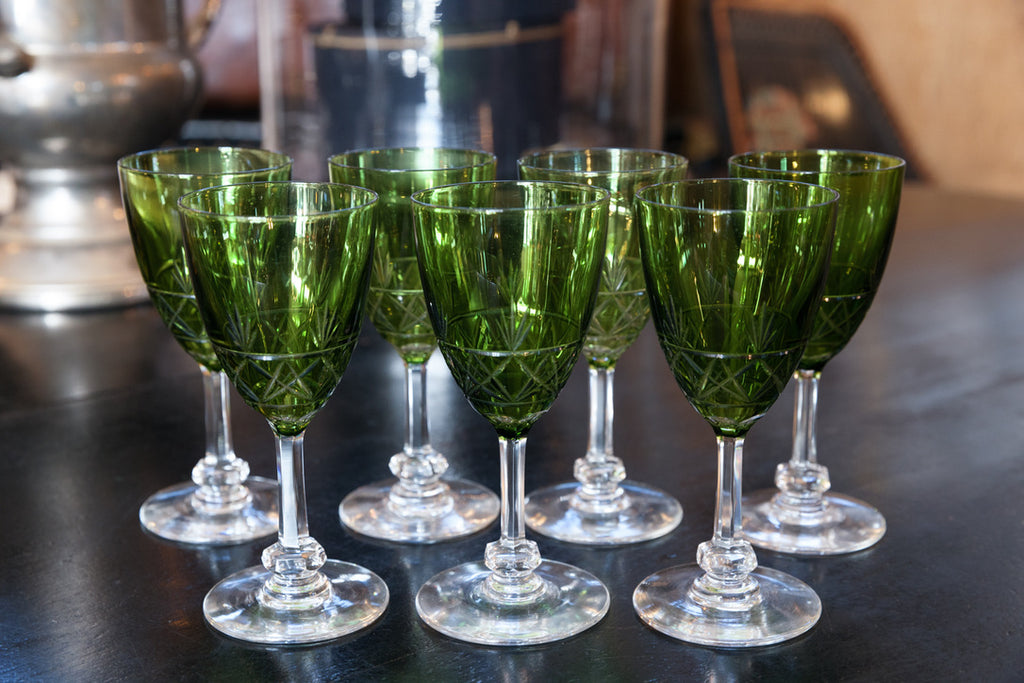 Emerald Green Val St Lambert Crystal Glasses