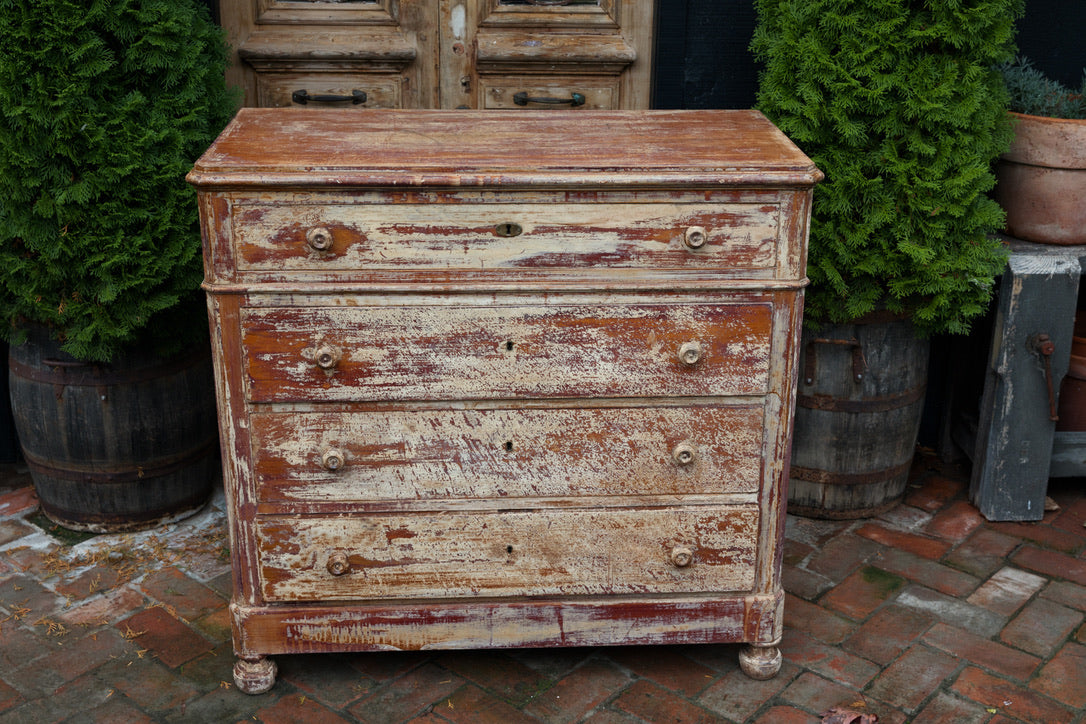 Vintage French Pine Chest Of Drawers - White Patina