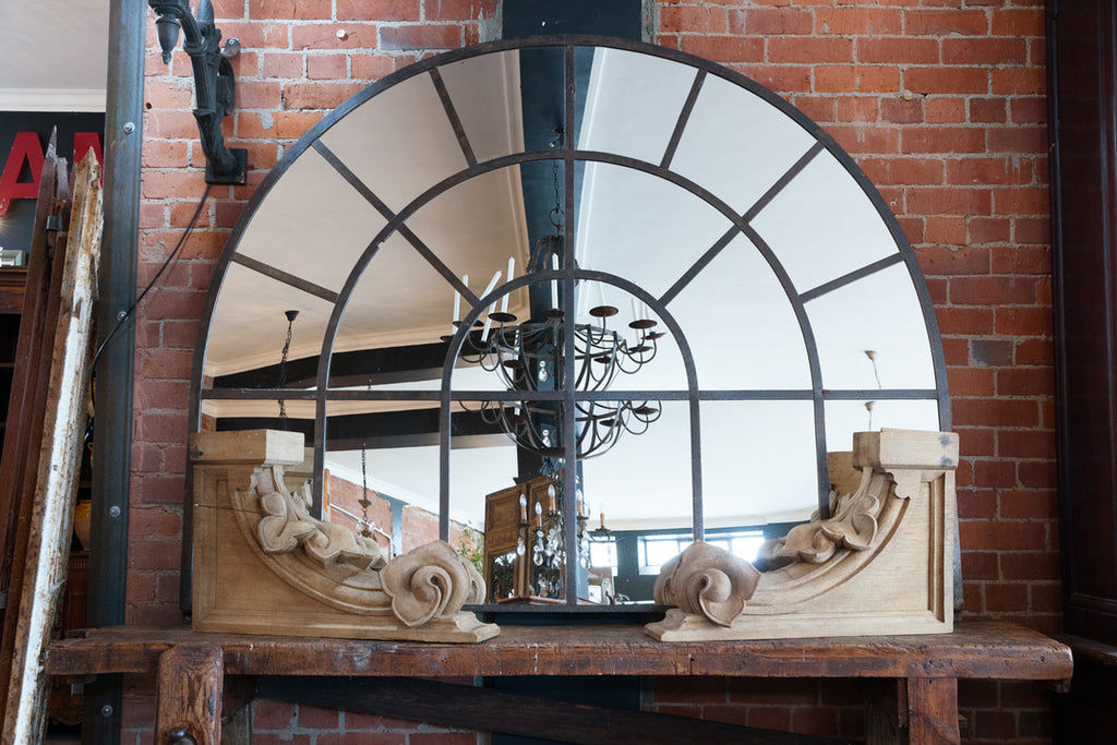 1930's Arched French Industrial Steel Factory Mirror