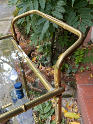 French Mid Century Brass Bamboo Drinks Trolley