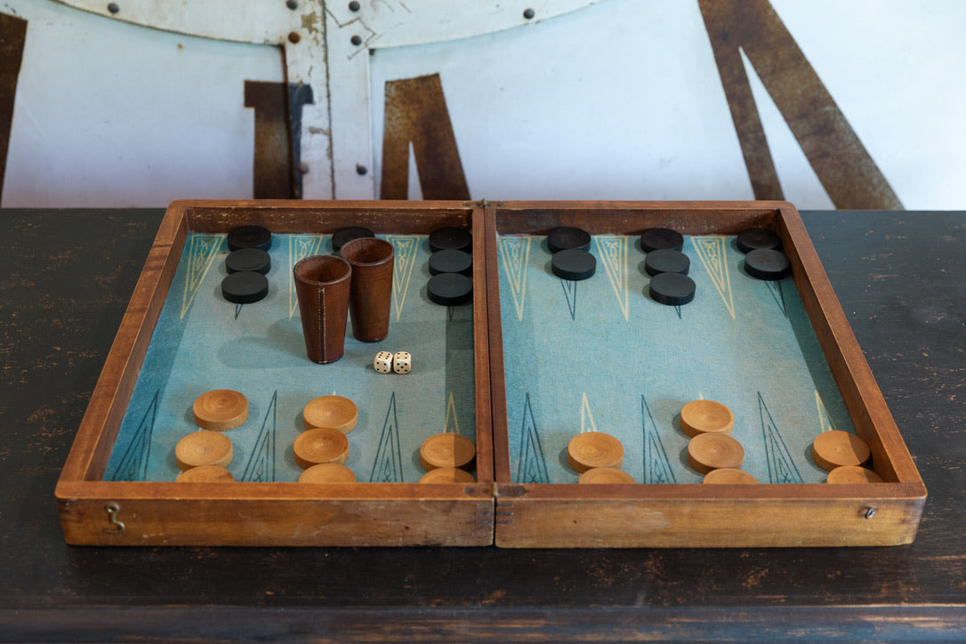 1930's French Wooden Game Set - Backgammon & Checkers