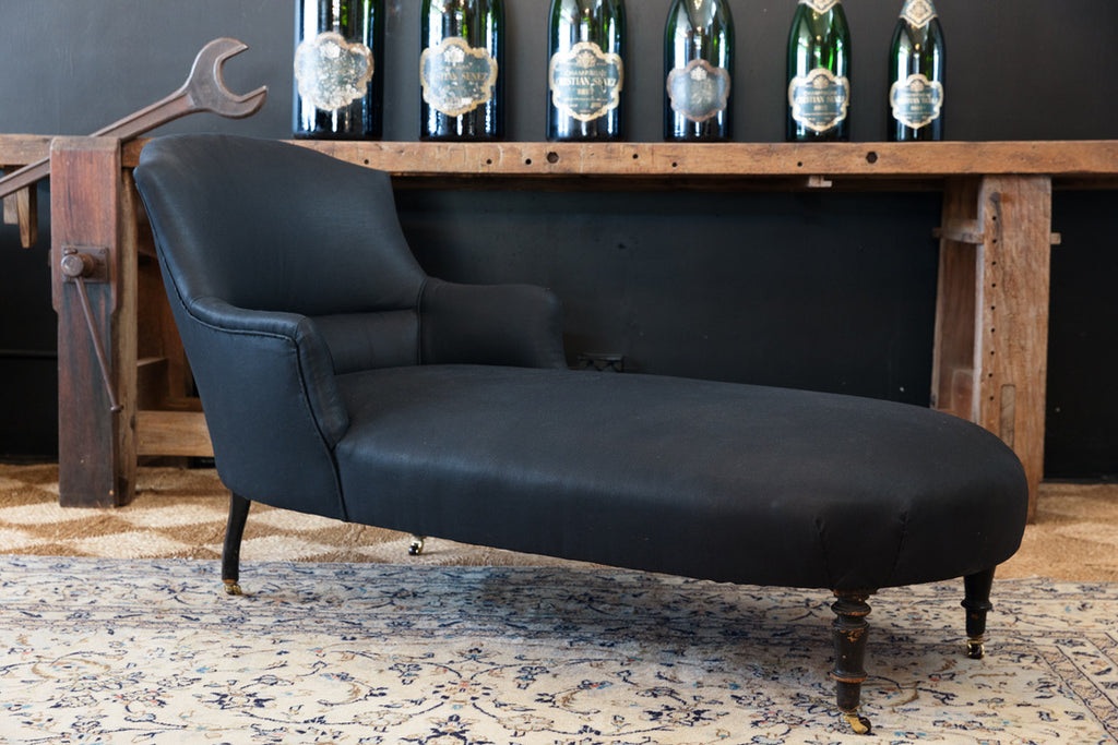 French Napoleon III Black Chaise Lounge