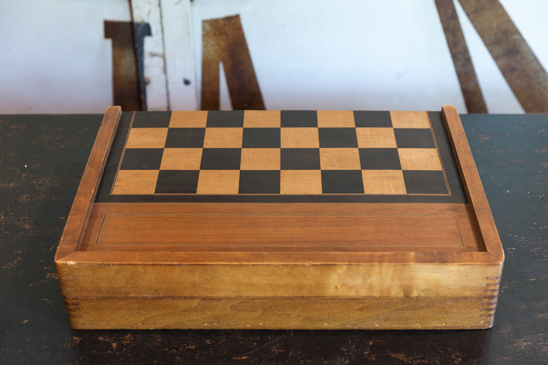 1930's French Wooden Game Set - Backgammon & Checkers