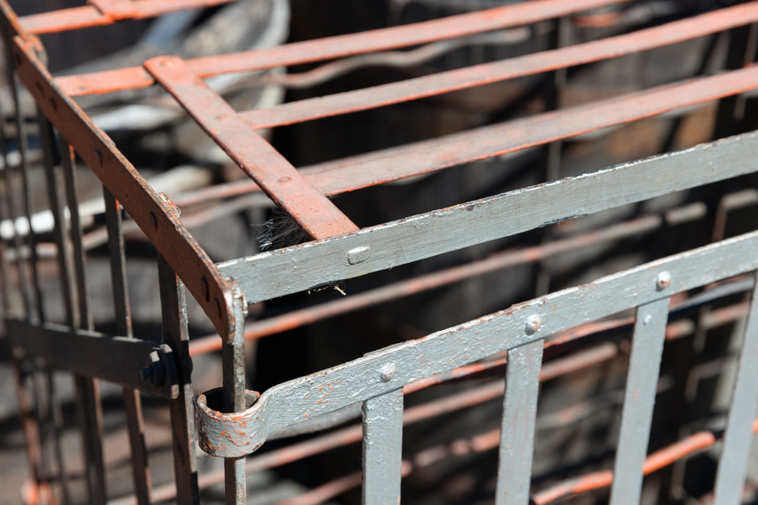 French Wine Bottle Cage - Orange Silver Patina