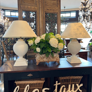 Gorgeous XL White Wooden Lamps - Linen Shades