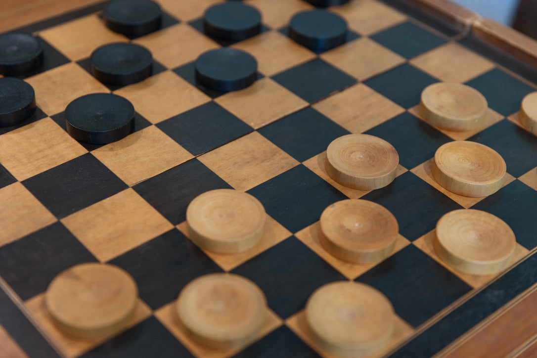 1930's French Wooden Game Set - Backgammon & Checkers