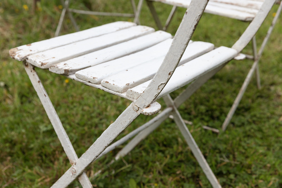 French Vintage Folding White Wooden Cafe'/Garden Chairs