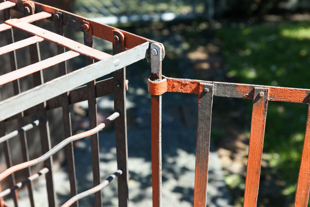 French Wine Bottle Cage - Orange Silver Patina