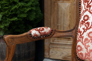Original French Oak Armchairs - Burnt Rust & White Fabric