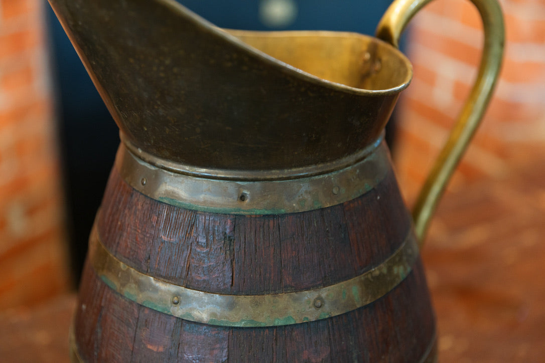 Antique French Wooden & Brass Jug - No 1