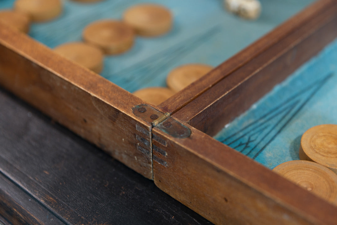 1930's French Wooden Game Set - Backgammon & Checkers