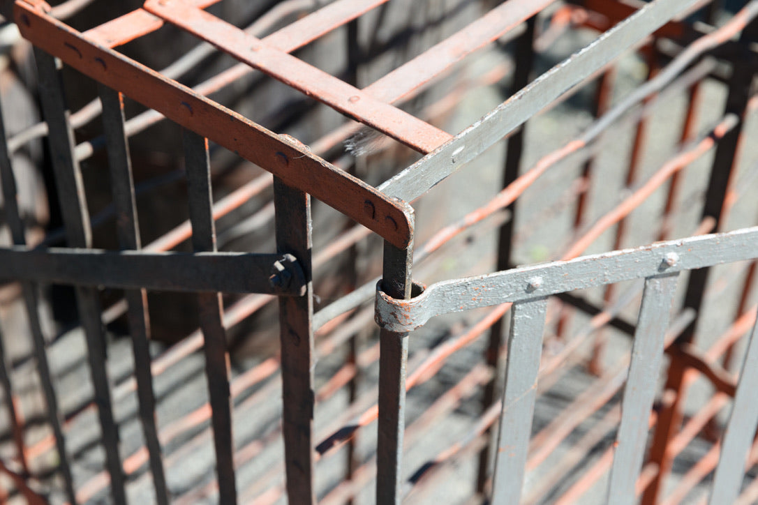 French Wine Bottle Cage - Orange Silver Patina