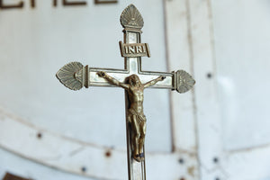 Antique French Brass Crucifix & Silver Plated Cloche