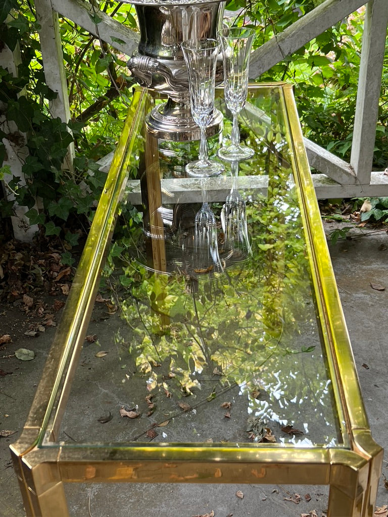 Original French Mid Century Brass & Glass Console