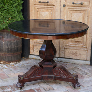 French Empire Style Mahogany & Black Marble Parlour Table