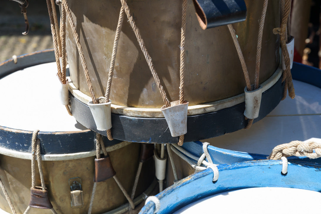 Vintage French Brass Parade Drums