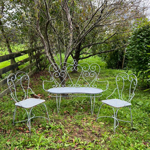 French Wrought Iron Garden Bench Seat & Chairs