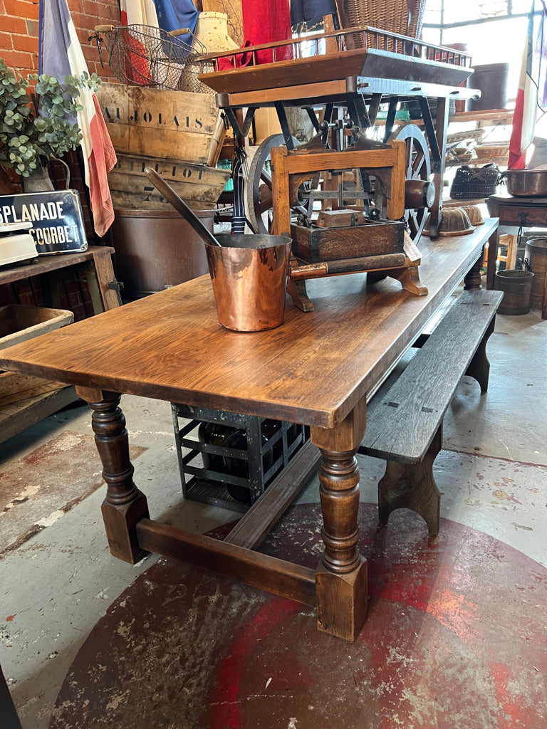 Large Vintage French Refectory  Farmhouse Oak Dining Table