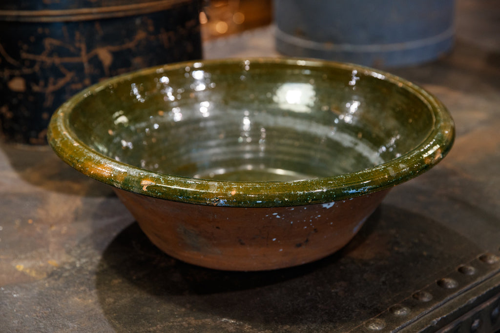 French Terracotta Bowl - Green Glaze