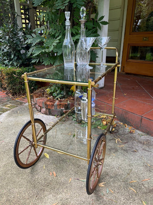 French Mid Century Brass Bamboo Drinks Trolley