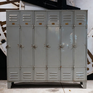 Original French Industrial 1930's Metal Locker - 6 Door