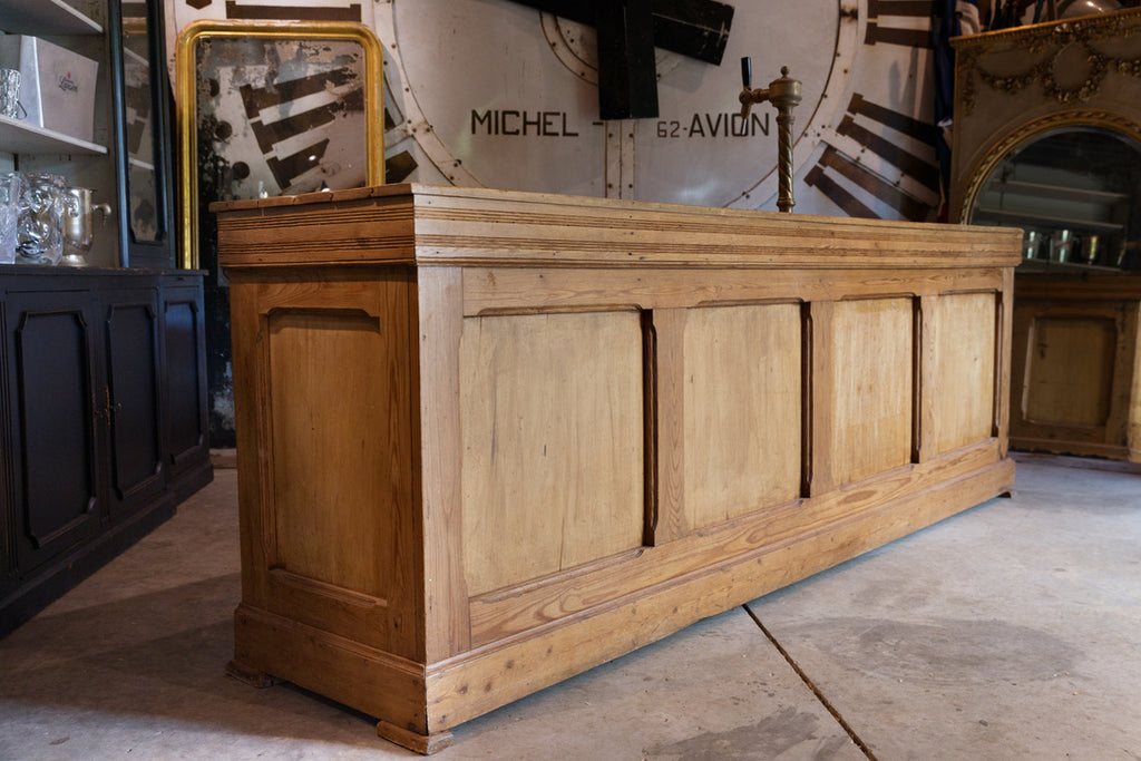 1930's French Pine Bar/Brasserie Counter with Brass Beer Pump