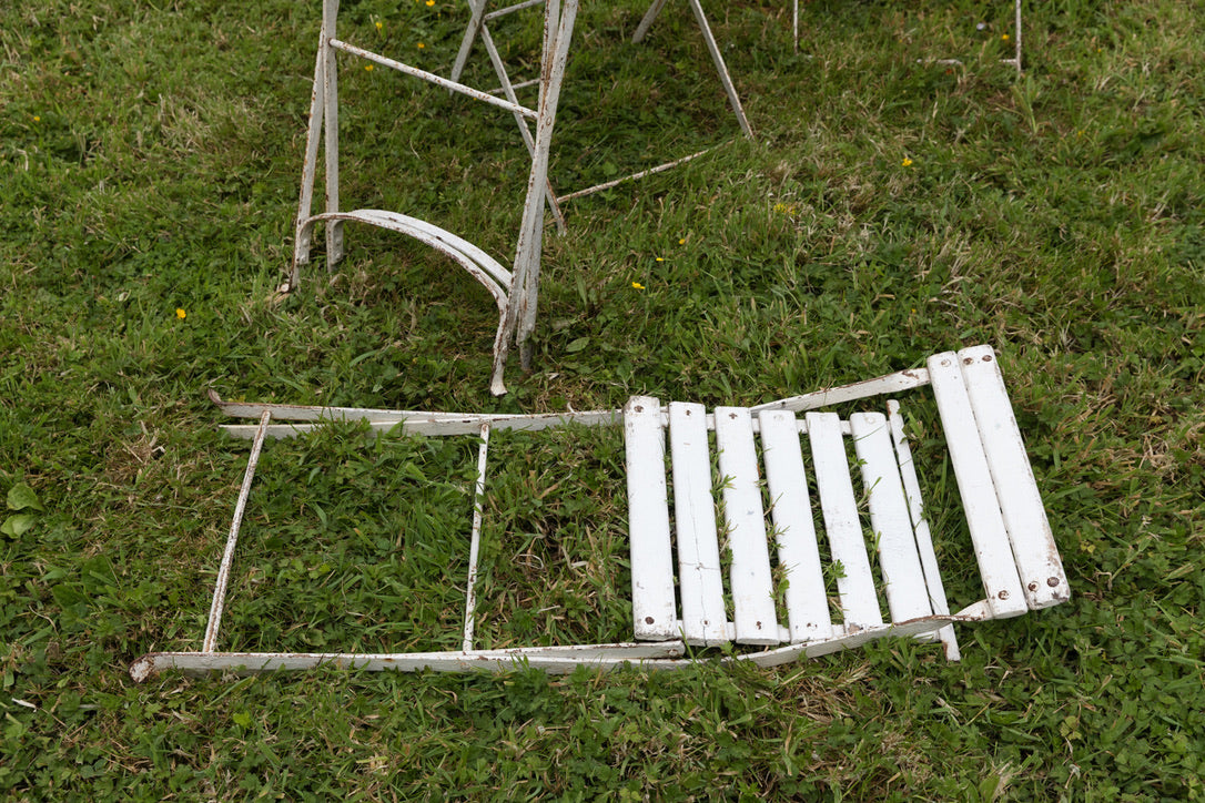 French Vintage Folding White Wooden Cafe'/Garden Chairs