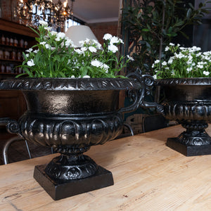 Beautiful 19th Century French Cast Iron Urns ~Black
