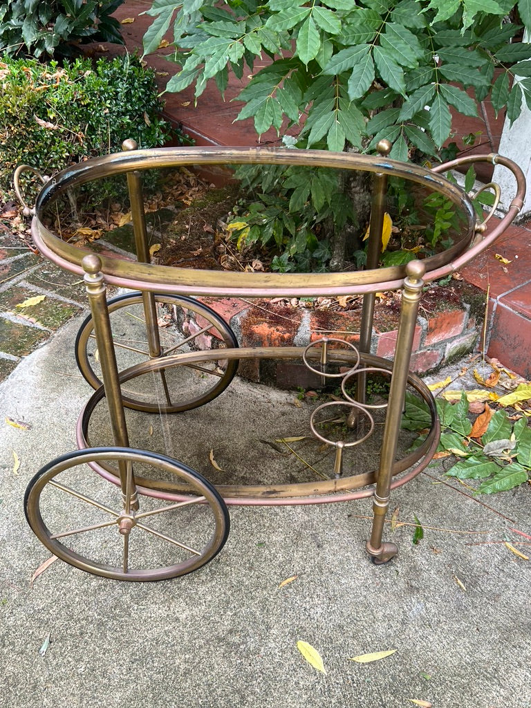 Original French Mid Century Copper & Brass Cocktail Trolley