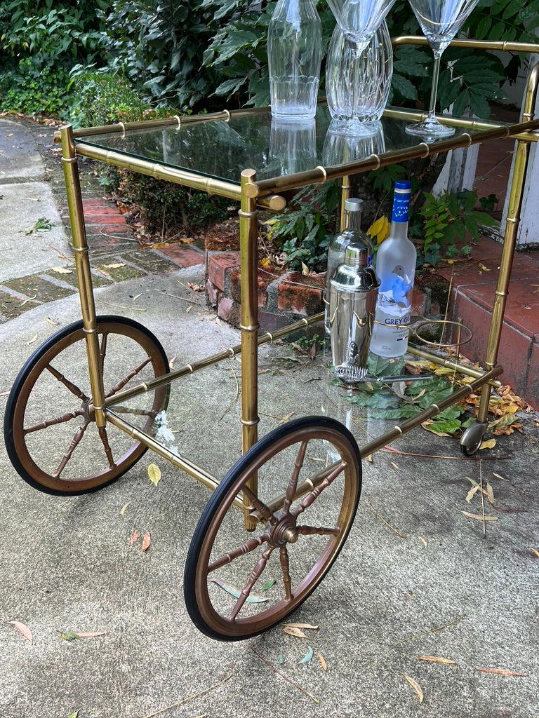 French Mid Century Brass Bamboo Drinks Trolley