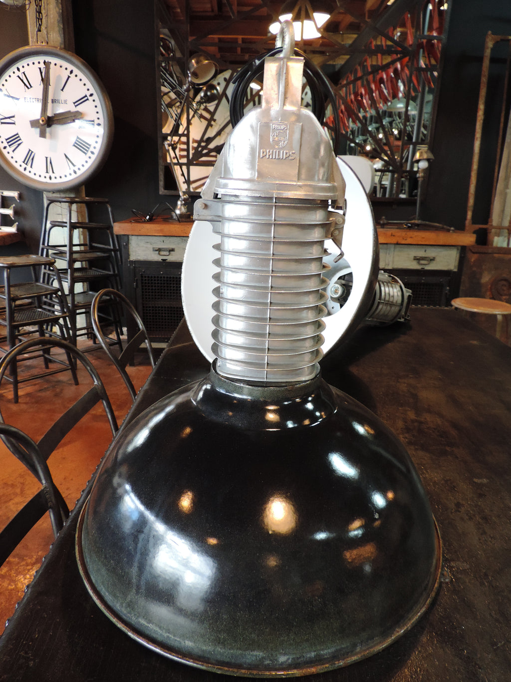 Original French Industrial Phillips Factory Lights