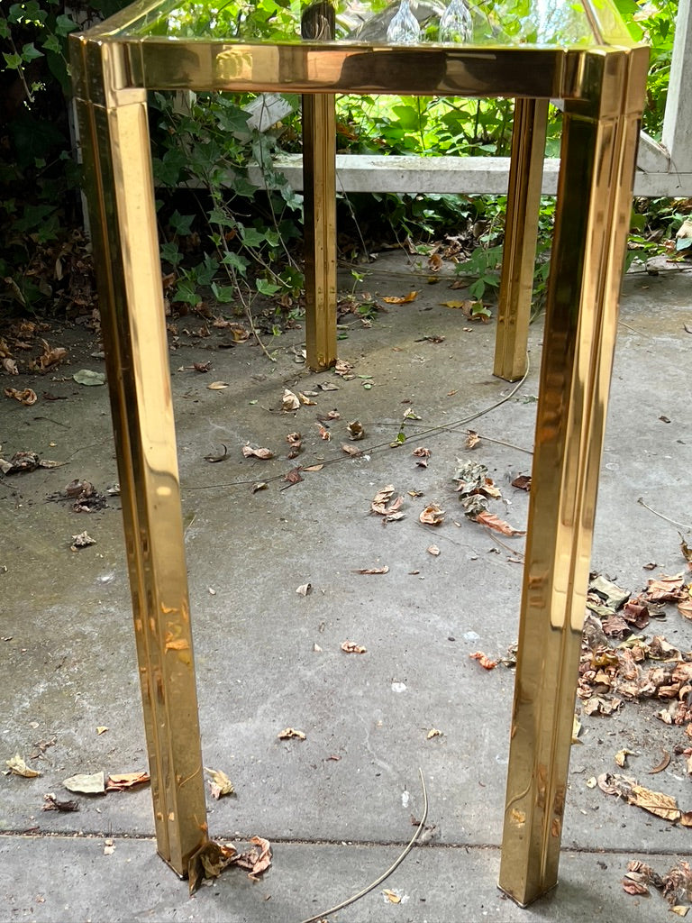 Original French Mid Century Brass & Glass Console