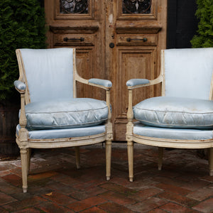 19th Century French Blue Silk Parlour Chairs