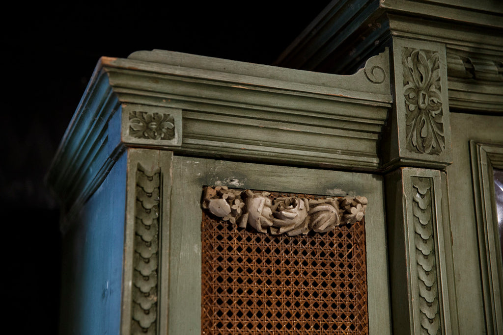 19th Century French Armoire With Dressing Mirror - Green Patina