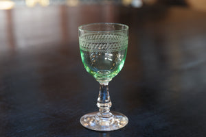 French Green Etched Aperitif Glasses