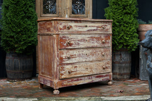 Vintage French Pine Chest Of Drawers - White Patina