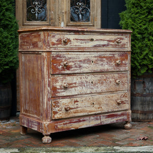 Vintage French Pine Chest Of Drawers - White Patina