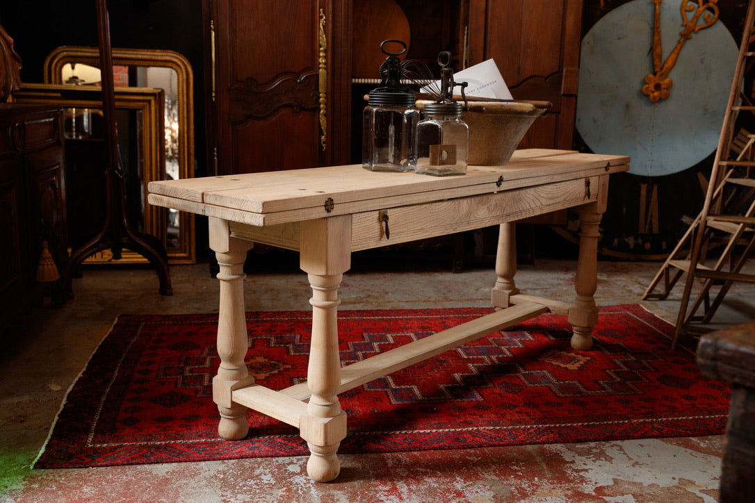 19th Century French Bleached Oak Dining Table /Console