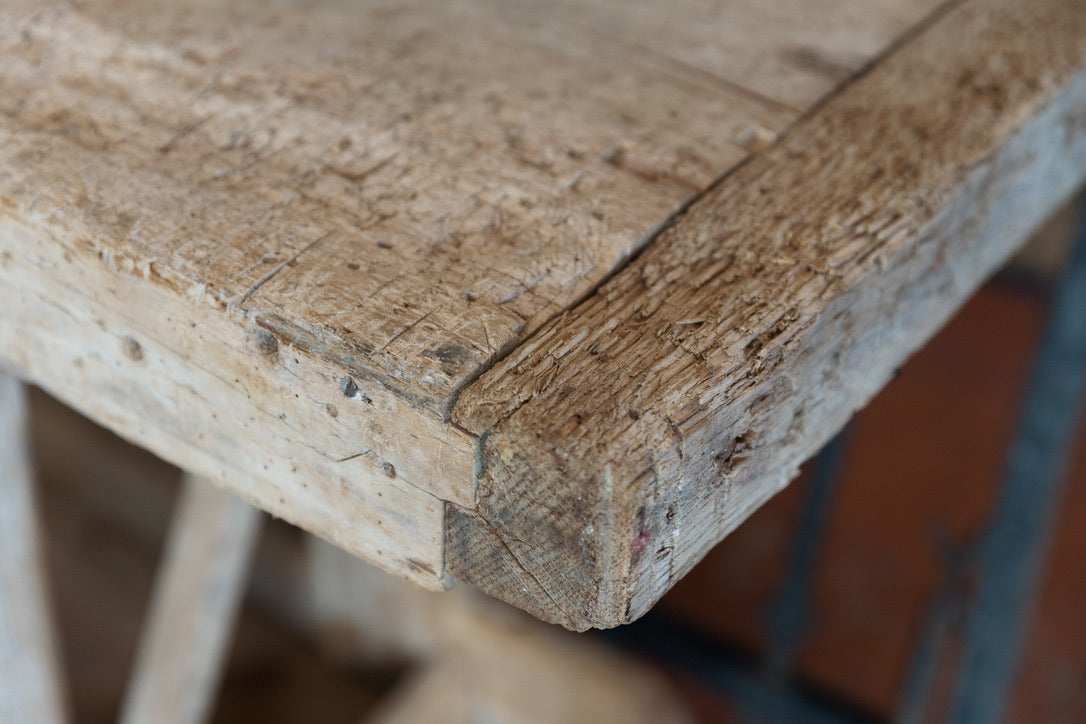 1930's French Bleached Oak Workbench