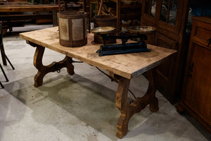 Natural Wood & Wrought Iron Swedish Dining Table