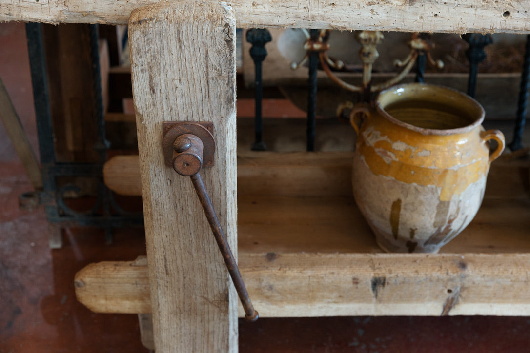 1930's French Bleached Oak Workbench